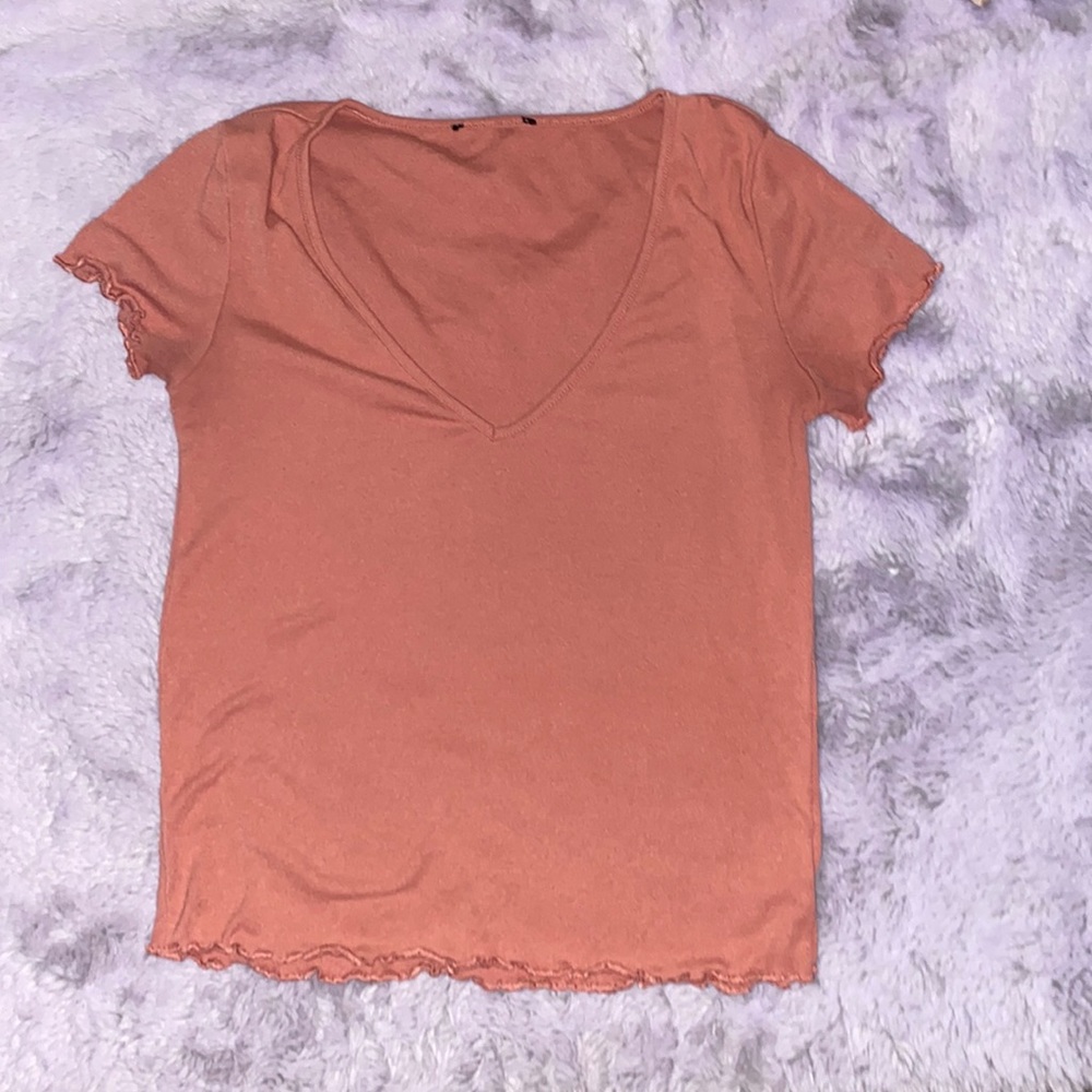 forever 21 v neck peach ribbed top